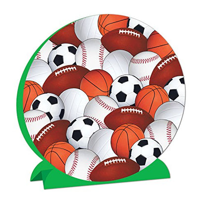 Beistle 3-D Sports Centerpiece, 9.25" Tall - Football, Basketball, Volleyball, Soccer, Baseball Athletic Table Decorations - style: Multi-Sport