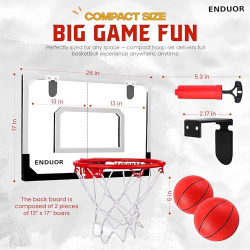 Basketball Hoop Indoor & Outdoor - Extra Large 26 x 17in Wall Mount or Over the Door Basketball Hoop, Complete Accessories with 2 Basket Balls & Pump, Easy to Install for Room, Office and Lawn