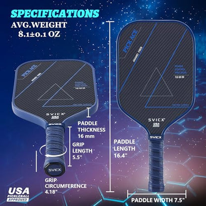 Carbon Fiber Pickleball Paddle 16mm – Professional Pickleball Paddles with Superior Control, Power & Spin – Extended Handle for Two-Handed Grip, USAPA Approved - color: Navy Blue