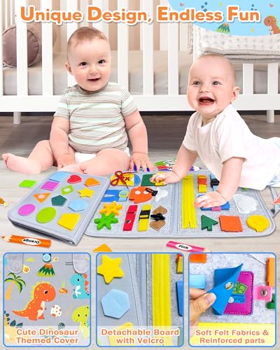 Gojmzo Busy Board Montessori Toys for Toddler Boy Girl Birthday Gifts, Busy Book Sensory Toys for Toddlers, Learning Educational Toddler Travel Activities - style: Grey/P8