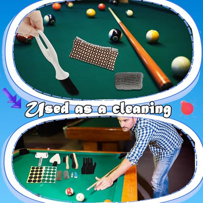 37 Piece Pool Table Accessories Kit Cue Tips Brushes Gloves and Cleaning Tools for Felt Complete Maintenance Set Multi-Size Components for Home or Billiard Hall