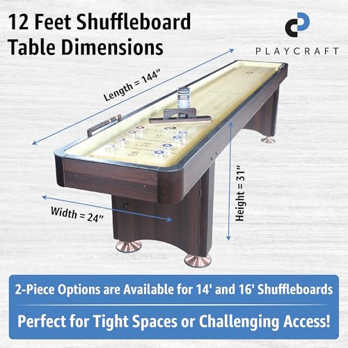 Playcraft Woodbridge Shuffleboard Table with Storage Cabinet - Shuffle Board Game Table Set with Matching Abacus, 8 Pucks, Brush & Wax (Made in USA) - Pro Style Climate Adjusters - color: Espresso, size: 12 Feet - 1 Piece
