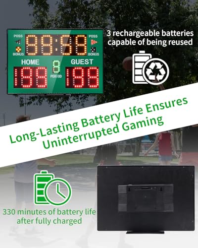 Basketball Digital Scoreboard with Remote,Battery Powered Portable Tabletop Electronic Scoreboard with 75dB Buzzer,Countdown Timer & Score for Games - style: green
