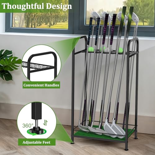 Golf Club Holder Stand Metal Golf Club Rack for 33 Clubs & Golf Balls, Golf Ball Holder Display with Artificial Turf Mat, Floor Standing Golf Storage Organizer for Home Garage Indoor Simulator
