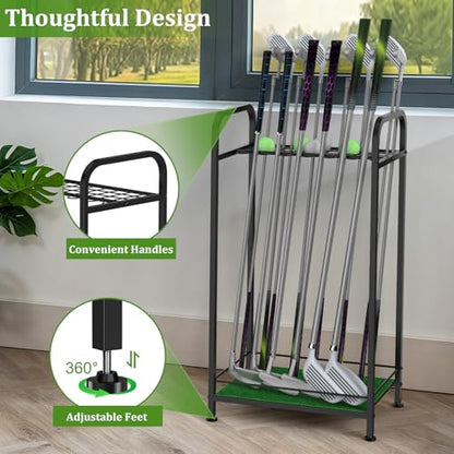 Golf Club Holder Stand Metal Golf Club Rack for 33 Clubs & Golf Balls, Golf Ball Holder Display with Artificial Turf Mat, Floor Standing Golf Storage Organizer for Home Garage Indoor Simulator