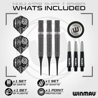 Winmau Darts Callisto Series 90% Professional Tungsten Soft Tip Darts Set with Dart Flights and Dart Shafts (Stems) - Available in 18g Weight and Three Styles - size: 18G, style: Callisto 3