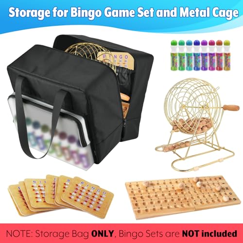 Bingo Game Sets Carry Bag Large Capacity Bingo Dauber Bag for Holding Game Accessories and Rotary Cage, Portable Storage Tote Carrying Case for Family Games Night, Parties, Case Only