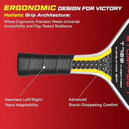 YVmove USAPA Approved Raw Carbon Fiber Pickleball Paddle, 16mm Thermoformed Pickleball Racket with High Spin & Extended Grip, Professional Pickleball Paddle for Control and Power - color: Pure Black