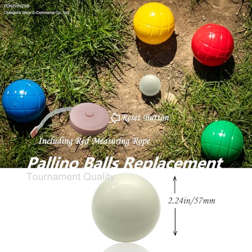 Pallino Ball Replacement for Bocce and Boule Game, Tournament Quality 2.24 In/57 mm White Bocce Pallino Ball Replacement - Including Red Measuring Rope