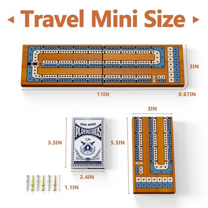 Small Size Travel Wooden Cribbage Board Game Set – 2-Track Foldable Cribbage with Magnetic Storage, 6 Metal Pegs & Full Deck of Cards – Perfect for Family Game Night, Traveling & Camping - style: Foldable