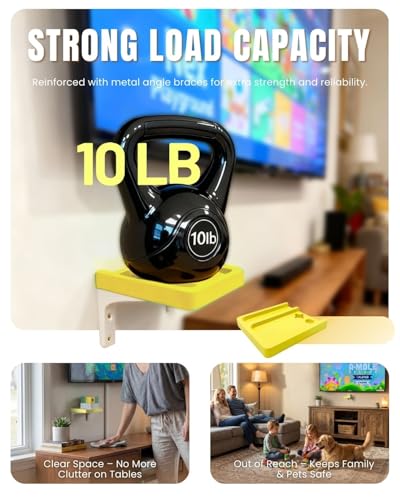 Wall-Mounted Wooden Stand Compatible with Nex Playground Console, Fixed Shelf Holder with Screws, Easy to Install Bracket for Family Gaming Setup (Lemon Yellow) - color: Lemon Yellow