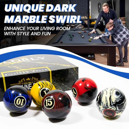 Billiard Balls AAA-Grade, Complete Set of 16 Pool Balls, 2-1/4" Regulation Size and Weight Professional Tournament Pool Table Balls (Dark Marble Swirl)