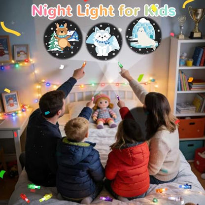 36 Pack Winter Party Favors LED Finger Lights, Glow in the Dark Flashlights Snowflake, Snowman & Penguin Projection, Light up Toys for Holiday Celebration, Christmas Party Supplies - style: Winter