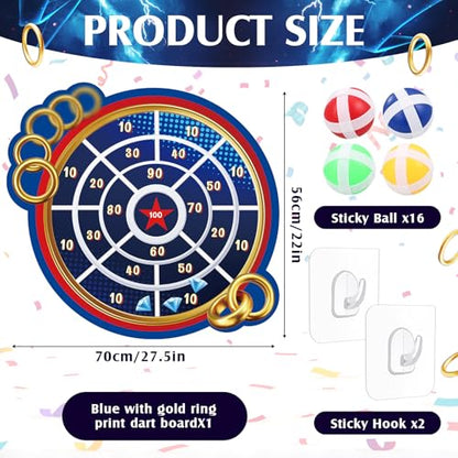 RoundFunny 27.5'' Large Dart Board for Adults Blue and Golden Rings Dart Board with Sticky Balls Indoor Outdoor Funny Party Game Birthday Gifts