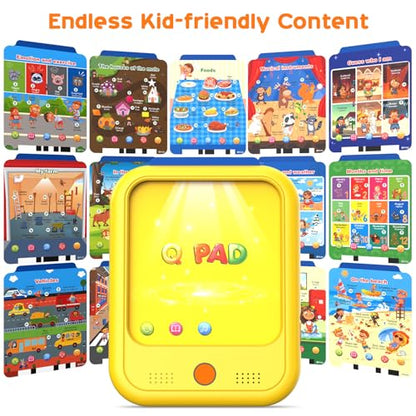 Kids Learning Tablet Educational Learning Pad for Toddlers 2-5 to Learn Alphabets, Numbers, Foods, Time, Music, Vehicles,Tablet Toy for Toddlers Ages 2 3 4 5 6 Years Old Yellow - style: Upgrade Version（20 lesson pages yellow）