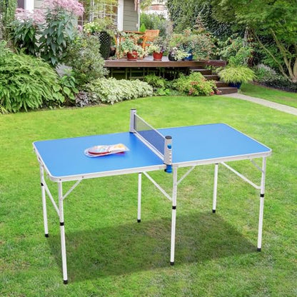 Portable Ping Pong Tables Set, Foldable Table Tennis Table with Net, 2 Paddles & 3 Balls, Multi-Use Free Standing Ping Pong Table for Indoor/Outdoor and Professional Practice Training for Adults/Teens