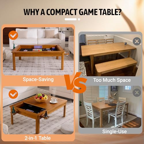 Solid Wood Board Game Coffee Table with Removable Top, 3-in-1 Gaming and Dining Table Includes Play Mat & Detachable Cup Holders, 48" L x 33" W - color: Oak01