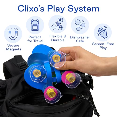 Clixo Window Travel Pack - Fun Magnetic Toy for Kids - 24-Piece Suncatcher Kit with Prisms & Suction Cups for Plane and Car Windows – Portable Rainbow Maker STEM Toy for Creative On the Go Car Playset