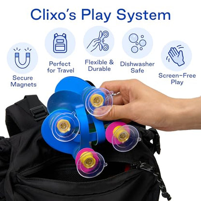 Clixo Window Travel Pack - Fun Magnetic Toy for Kids - 24-Piece Suncatcher Kit with Prisms & Suction Cups for Plane and Car Windows – Portable Rainbow Maker STEM Toy for Creative On the Go Car Playset