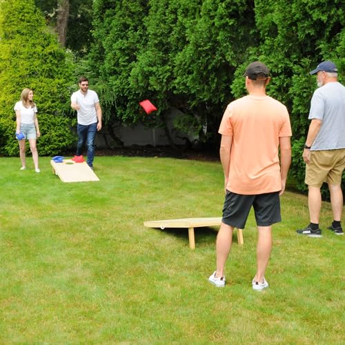 Driveway Games Traditional Wood Cornhole Game, Regulation-Sized 4' x 2' Cornhole Game Set with All-Weather Bean Bags, Includes Foldable Legs and Storage Bag