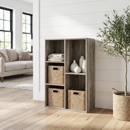 Furnifact Brown 5-Cube Reversible Open Shelf Storage Cabinet with Versatile Design, Durable Construction, Easy Assembly for Home or Office Use - color: French Oak