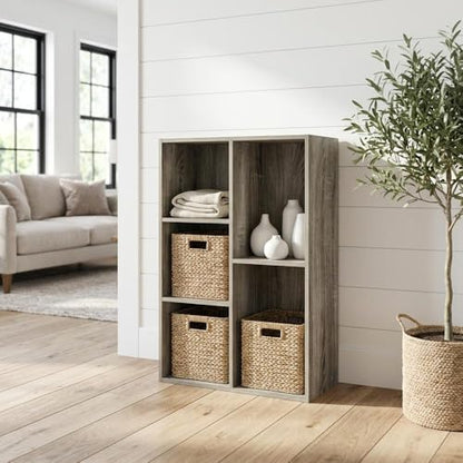 Furnifact Brown 5-Cube Reversible Open Shelf Storage Cabinet with Versatile Design, Durable Construction, Easy Assembly for Home or Office Use - color: French Oak