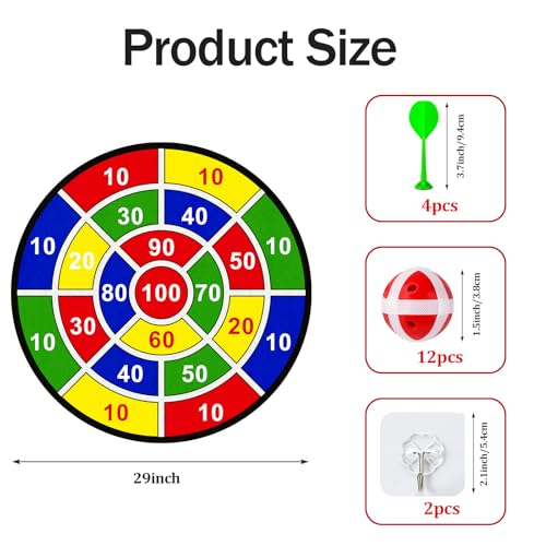 Large Dart Board Toys for Kids - 29'' Sticky Board with 12 Sticky Balls 4 Darts Indoor Outdoor Party Games Toys Easter Basket Stuffers Birthday Gifts for 3 4 5 6 7 8 9 10 11 12 Years Old Boys Girls