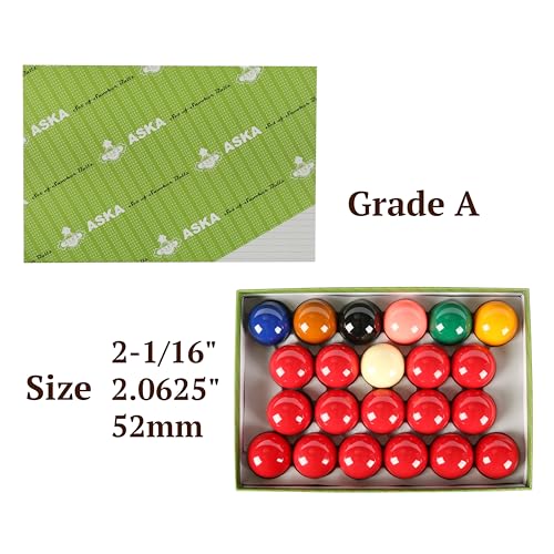 ASKA Billiards Snooker Balls Set, 22 Balls Including a Cue Ball - style: SB02A, Grade A, Set of 22 balls 2-1/16