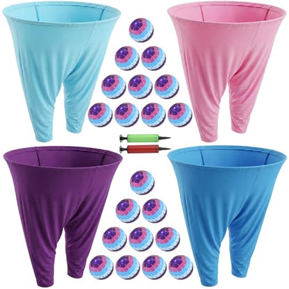 26 Pcs Granny Pants Outdoor Game Set, 4 Giant Pants with 20 Bouncy Balls & 2 Pumps Yard Funny Toss Relay Backyard Game for Adults Family Beach Party Favor - color: Neon, style: Video
