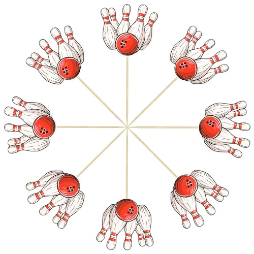 36Pcs Bowling Cupcake Toppers Sports Theme Bowling Cupcake Food Toothpicks Baby Shower Cake Decorations for Sport Balls Theme Bowling Kids Birthday Party Decorations - style: Bowling