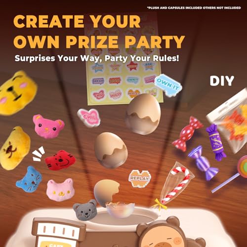 Large Capybara Claw Machine for Kids, Arcade Prize Grabber with 30 Starter Prizes, 3-Joystick Controls, Lights and Music, Gift for Ages 3 and Up - color: Brown and Beige