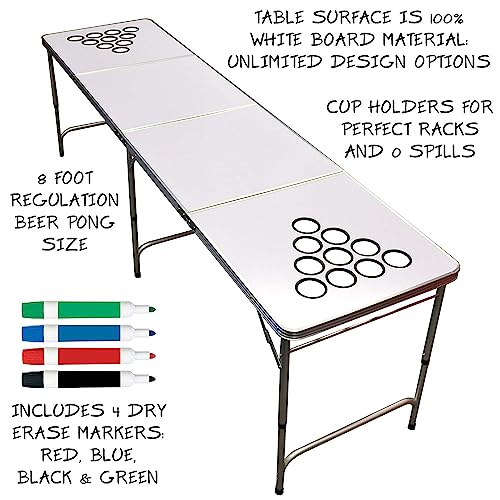 GoPong 8 Foot Portable Beer Pong/Tailgate Tables (Black, Football, American Flag, or Custom Dry Erase) - color: Custom Dry Erase