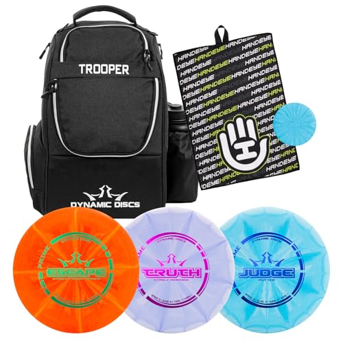Dynamic Discs Trooper Disc Golf Backpack Starter Set | Prime Disc Golf Set of 3 – Judge, Truth & Escape | Prime Burst Base Plastic | Ideal for Beginners & Recreational Players - color: Black