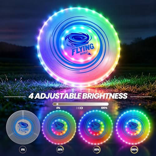 Wee Wonders 2 Pack Light Up Flying Discs for Kids Adults, 10" Rechargeable Disc with 45 LEDs, 14 Lighting Modes & 7.8" Built-in Battery Disc, Glow in The Dark Flying Ring for Beach Camping Sport Game - size: 2PCS: 10in + 7.8"