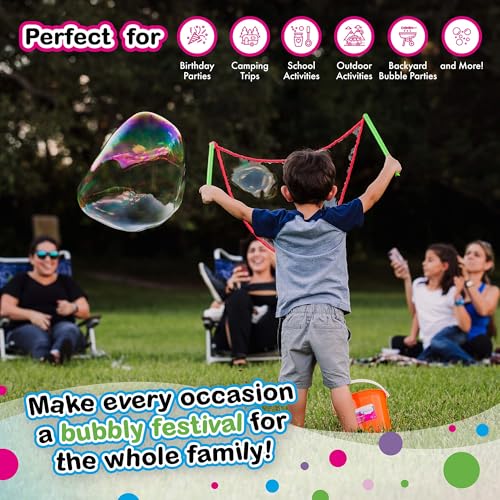 WOWmazing Giant Bubble Wands Kit: (4-Piece Set) | Incl. Wand, Big Bubble Concentrate and Tips & Trick Booklet | Outdoor Toy for Kids, Boys, Girls | Bubbles Made in The USA - style: Kit