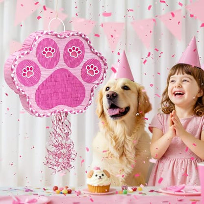 WERNNSAI Pink Dog Paw Piñata - Dog Piñata Pet Theme Party Games Pink Girl Style Puppy Paw Party Decorations Animal Party Supply for Kids Birthday with Blindfold - style: Dog Paw