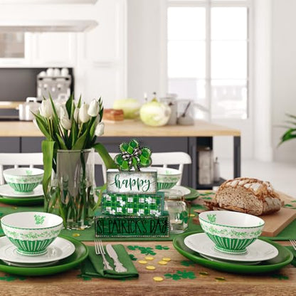 DIYDEC 4Pcs St.Patrick's Day Table Decoration Shamrocks Wooden Block Signs Rustic St. Patrick Tiered Tray Decor Happy St.Patrick's Day Centerpiece Sign for Farmhouse Holiday Tabletop Home Party Decor - style: St.Patrick's Day Shamrocks