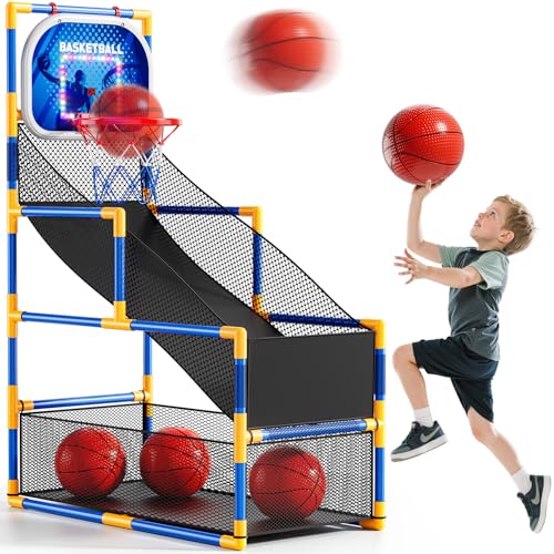 NIPLOOOW Arcade Basketball Game Set for Kids 3-12 Years Old, Kids Basketball Hoop with 4 Balls & Pump, Indoor Outdoor Sports Play Toys, Basketball Games Toys, for Boys Girls Teens - color: Blue & Led & Scoreboard