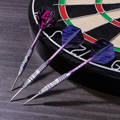 XAWU 3 Pack Steel Tip Darts Set Professional Darts 22g, 24g with 9 Dart Flights 3 Aluminum Shafts 3 Spare Shafts 1 Dart Sharpener 12 Rubber O-Rings Flight Protector and Darts Case - color: 24g Moonlight Purple