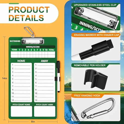 Baseball Lineup Board, Double-Sided Clipboard for Coaches, Dry Erase Lineup Boards, 3rd Generation Coaching Clipboard for Baseball, Softball, Portable and Efficient