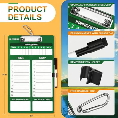 Baseball Lineup Board, Double-Sided Clipboard for Coaches, Dry Erase Lineup Boards, 3rd Generation Coaching Clipboard for Baseball, Softball, Portable and Efficient