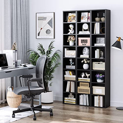 FOTOSOK 8-Tier Media Tower Rack, 11.6 X 9.3 X 70.9 Inches CD DVD Slim Storage Cabinet with Adjustable Shelves, Tall Narrow Bookcase Display Bookshelf for Home Office, Black - color: Black
