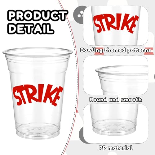 Newtay 60 Pcs Bowling Cups Bulk 12oz Bowling Themed Plastic Cups with Lids Straws Sport Party Favors for Birthday Baby Shower Decorations - style: Bowling