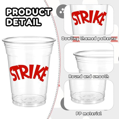 Newtay 60 Pcs Bowling Cups Bulk 12oz Bowling Themed Plastic Cups with Lids Straws Sport Party Favors for Birthday Baby Shower Decorations - style: Bowling