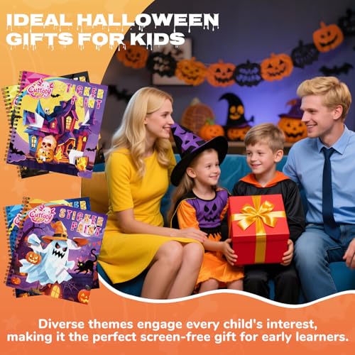 4PCS Paint by Number Sticker Book - Halloween Crafts & Acitivity Puzzles Book for Kids Ages 4-10, Travel Toys for Road Trip & Airplane,Perfect Halloween Gifts & Basket Stuffers for Kids - color: Halloween