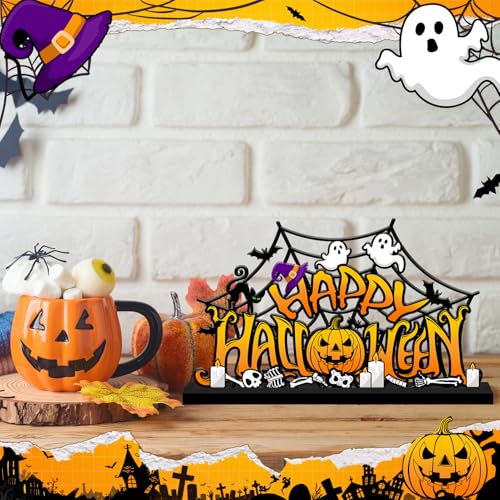 Halloween Decorations for Home Metal Tabletop Sign, Spooky Pumpkin Ghost Table Decor Rustic Farmhouse Halloween Tiered Tray Decor Metal Sign Tabletop Centerpiece for Home Mantel Shelf Desk - style: Pumpkin Ghost