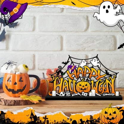 Halloween Decorations for Home Metal Tabletop Sign, Spooky Pumpkin Ghost Table Decor Rustic Farmhouse Halloween Tiered Tray Decor Metal Sign Tabletop Centerpiece for Home Mantel Shelf Desk - style: Pumpkin Ghost