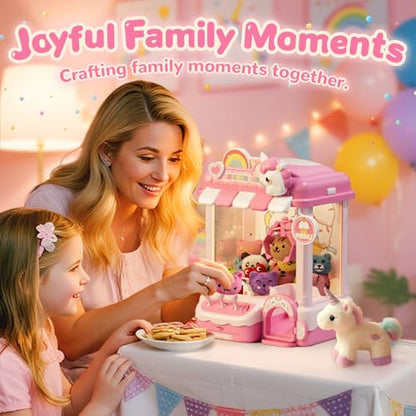 Unicorn Claw Machine for Kids, Arcade Prize Grabber with 20 Mini Plush Toys and 20 Capsules, 3-Lever Controls, Lights and Music, Gift for Ages 3 and Up - style: Unicorn