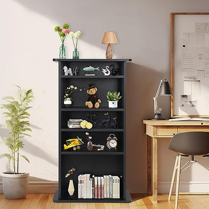 JupiterForce 5-Tier Adjustable Blue-Ray Cabinet CD Book Shelves Store & Organizer Video Games Arts Shelf Display Media Storage Furniture, Black