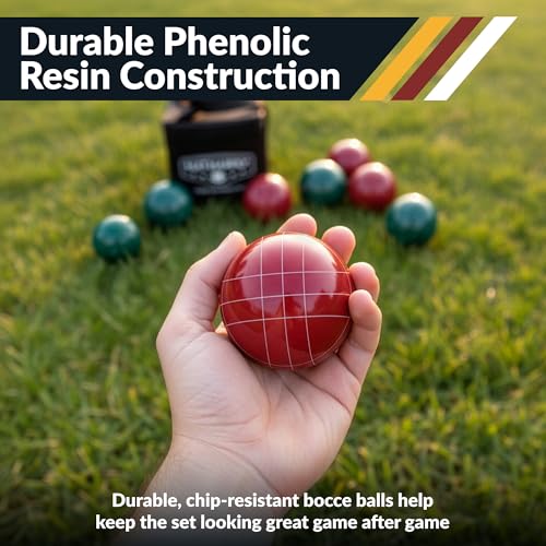 Hathaway Bocce Ball Set - Includes 8 3.5" Resin Bocce Balls, a 1.5" Pallino Ball, Official Rule Book, & Nylon Carrying Bag - Basic Bocce Ball Game Set for Beach Outings, Backyards, & More